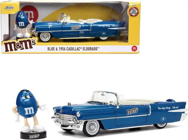 Alt view image 7 of 16 - 1956 Cadillac Eldorado Convertible Blue Metallic with Cream Interior "Stay Classy" and Blue M&M Diecast Figure "M&M's" "Hollywood Rides" Series 1/24 Diecast Model Car by Jada