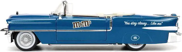 Alt view image 9 of 16 - 1956 Cadillac Eldorado Convertible Blue Metallic with Cream Interior "Stay Classy" and Blue M&M Diecast Figure "M&M's" "Hollywood Rides" Series 1/24 Diecast Model Car by Jada