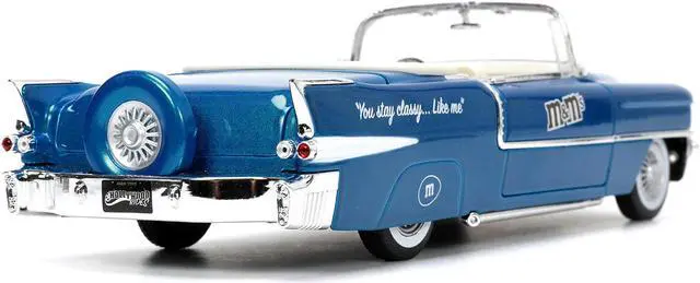 Alt view image 11 of 16 - 1956 Cadillac Eldorado Convertible Blue Metallic with Cream Interior "Stay Classy" and Blue M&M Diecast Figure "M&M's" "Hollywood Rides" Series 1/24 Diecast Model Car by Jada