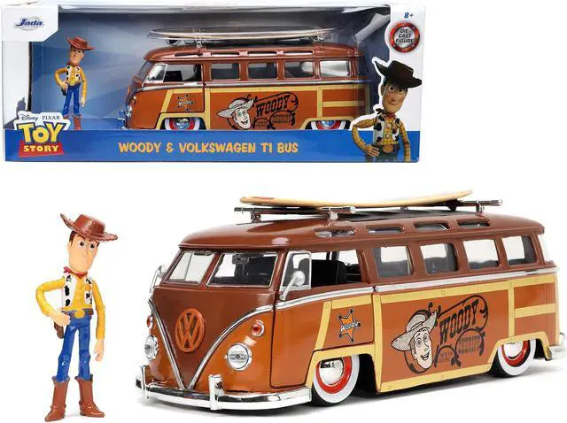 Alt view image 7 of 16 - Volkswagen T1 Bus Brown with Graphics "Sheriff Woody" and Woody Diecast Figure and Surfboard "Toy Story" (1995) Movie "Hollywood Rides" Series 1/24 Diecast Model Car by Jada
