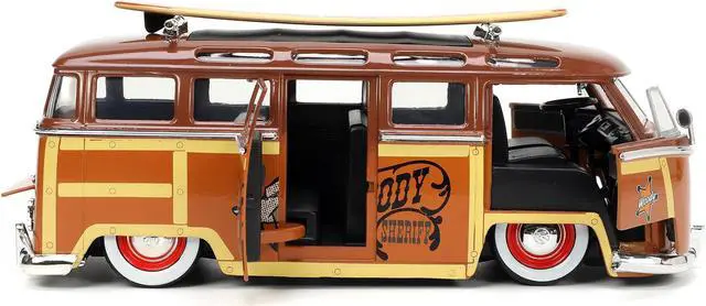 Alt view image 9 of 16 - Volkswagen T1 Bus Brown with Graphics "Sheriff Woody" and Woody Diecast Figure and Surfboard "Toy Story" (1995) Movie "Hollywood Rides" Series 1/24 Diecast Model Car by Jada