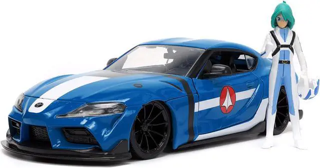 Alt view image 11 of 16 - 2020 Toyota Supra Blue with Graphics and Max Sterling Diecast Figurine "Robotech" "Hollywood Rides" Series 1/24 Diecast Model Car by Jada