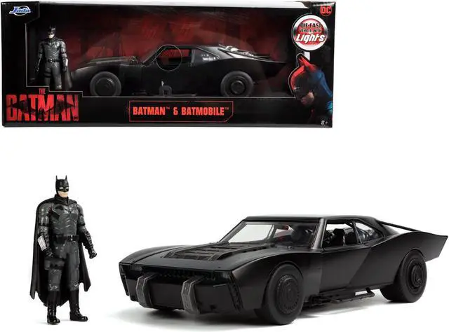 Alt view image 3 of 8 - Batmobile Matt Black with Lights with Batman Diecast Figurine "The Batman" (2022) Movie "DC Comics" 1/18 Diecast Model Car by Jada