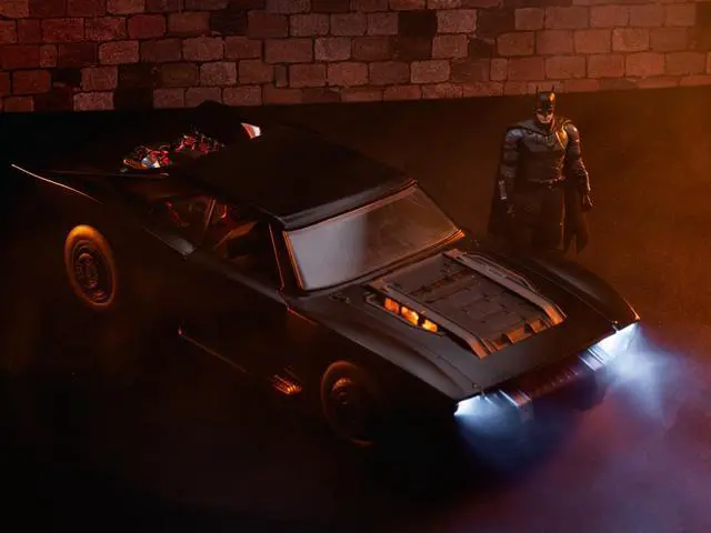 Alt view image 6 of 8 - Batmobile Matt Black with Lights with Batman Diecast Figurine "The Batman" (2022) Movie "DC Comics" 1/18 Diecast Model Car by Jada