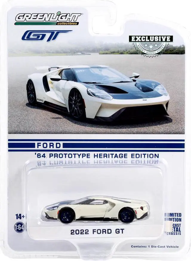 Alt view image 4 of 5 - 2022 Ford GT "1964 Prototype Heritage Edition" White Metallic with Blue Hood and Stripe "Hobby Exclusive" Series 1/64 Diecast Model Car by Greenlight