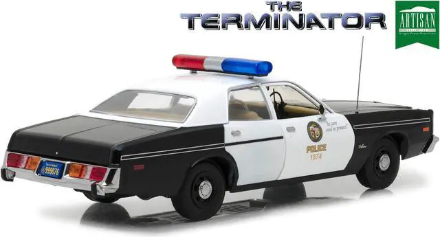 Alt view image 6 of 7 - 1977 Dodge Monaco Metropolitan Police with T-800 Endoskeleton Figure \The Terminator\" (1984) Movie 1/18 Diecast Model Car by Greenlight"