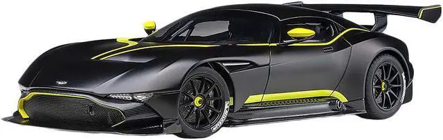 Alt view image 4 of 8 - Aston Martin Vulcan Matt Black with Lime Green Stripes 1/18 Model Car by Autoart