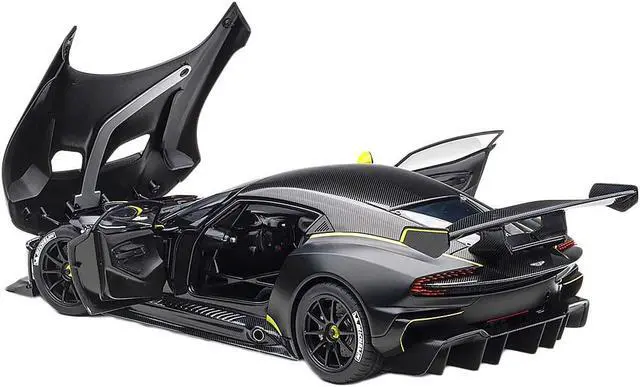 Alt view image 5 of 8 - Aston Martin Vulcan Matt Black with Lime Green Stripes 1/18 Model Car by Autoart