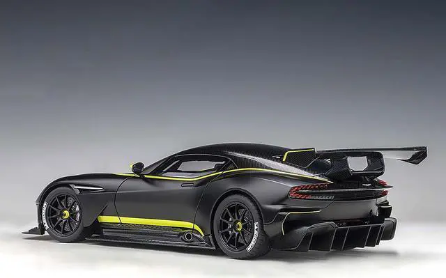 Alt view image 7 of 8 - Aston Martin Vulcan Matt Black with Lime Green Stripes 1/18 Model Car by Autoart