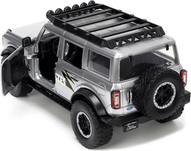Alt view image 4 of 8 - 2021 Ford Bronco Gray Metallic "KC HiLiTES" with Extra Wheels "Just Trucks" Series 1/24 Diecast Model Car by Jada
