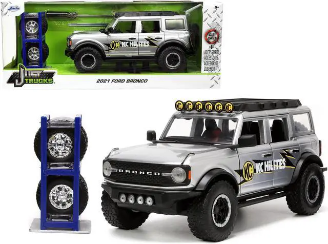 Alt view image 2 of 8 - 2021 Ford Bronco Gray Metallic "KC HiLiTES" with Extra Wheels "Just Trucks" Series 1/24 Diecast Model Car by Jada
