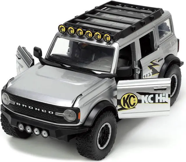 Alt view image 3 of 8 - 2021 Ford Bronco Gray Metallic "KC HiLiTES" with Extra Wheels "Just Trucks" Series 1/24 Diecast Model Car by Jada