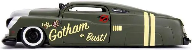 Alt view image 6 of 6 - 1951 Mercury Matt Green with Harley Quinn Diecast Figure \DC Comics Bombshells\" Series 1/24 Diecast Model Car by Jada"