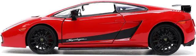 Alt view image 5 of 7 - Lamborghini Gallardo Superleggera Red with Black Stripes "Hyper-Spec" Series 1/24 Diecast Model Car by Jada