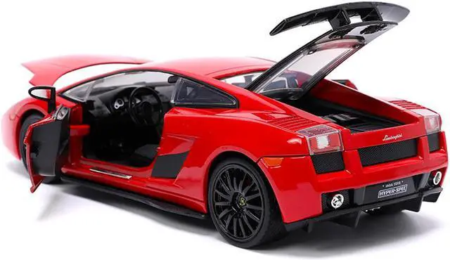 Alt view image 6 of 7 - Lamborghini Gallardo Superleggera Red with Black Stripes "Hyper-Spec" Series 1/24 Diecast Model Car by Jada