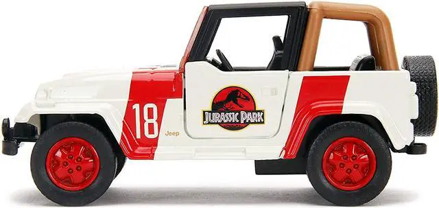 Alt view image 5 of 7 - Jeep Wrangler #18 "Jurassic Park" Red and Beige "Jurassic World" 1/32 Diecast Model Car by Jada