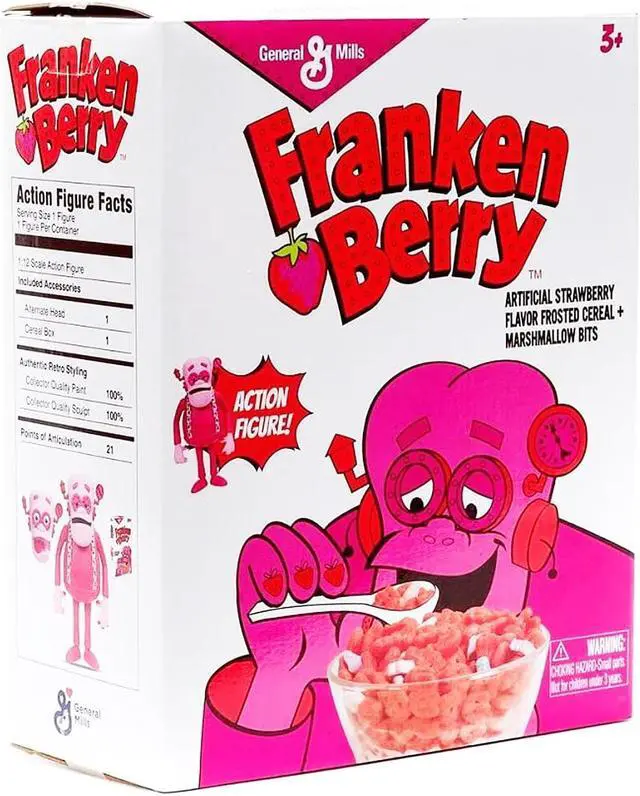 Alt view image 7 of 7 - Franken Berry 6.25" Moveable Figurine with Alternate Head and Cereal Box "General Mills" 1/12 Scale by Jada