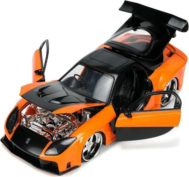 Alt view image 4 of 8 - 1995 Mazda RX-7 Widebody RHD (Right Hand Drive) Orange Metallic and Black with Han Diecast Figurine "The Fast and the Furious: Tokyo Drift" (2006) Movie 1/24 Diecast Model Car by Jada