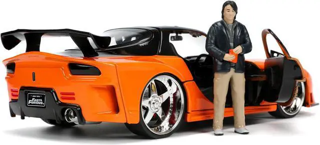 Alt view image 6 of 8 - 1995 Mazda RX-7 Widebody RHD (Right Hand Drive) Orange Metallic and Black with Han Diecast Figurine "The Fast and the Furious: Tokyo Drift" (2006) Movie 1/24 Diecast Model Car by Jada