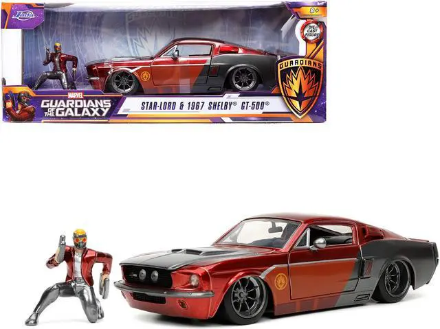 Alt view image 3 of 8 - 1967 Ford Mustang Shelby GT-500 Red Metallic and Gray Metallic with Star-Lord Diecast Figurine "Guardians of the Galaxy" "Marvel" Series 1/24 Diecast Model Car by Jada