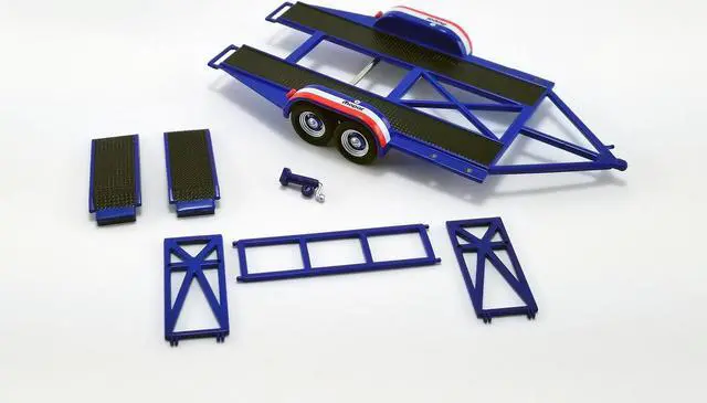 Alt view image 4 of 6 - Tandem Car Trailer with Tire Rack Blue "Mopar" for 1/43 Scale Model Cars by GMP