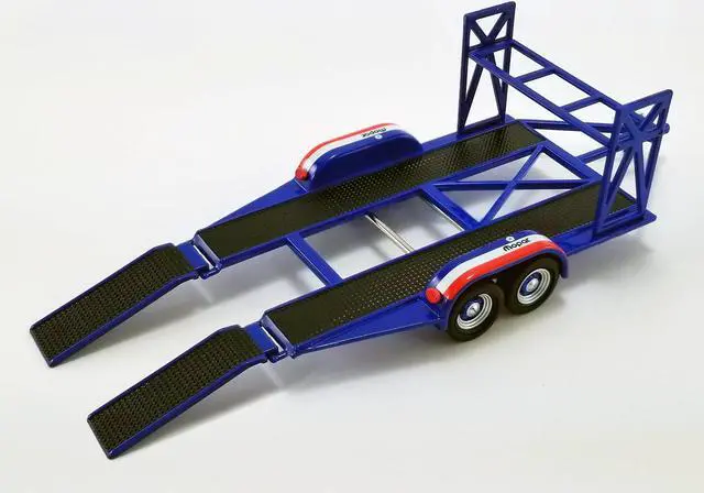 Alt view image 6 of 6 - Tandem Car Trailer with Tire Rack Blue "Mopar" for 1/43 Scale Model Cars by GMP