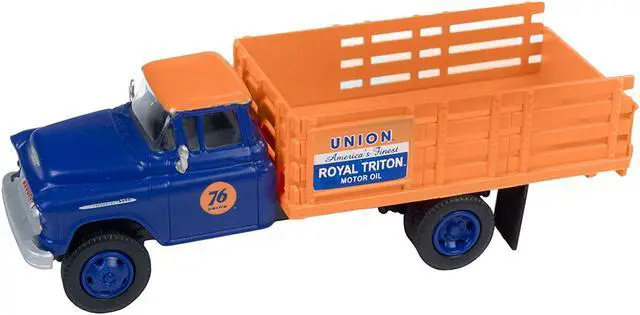 Alt view image 4 of 5 - 1955 Chevrolet Stakebed Truck "Union 76" Blue and Orange 1/87 (HO) Scale Model by Classic Metal Works