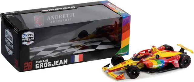 Alt view image 4 of 5 - Dallara IndyCar #28 Romain Grosjean "DHL Delivered with Pride" Andretti Autosport "NTT IndyCar Series" (2022) 1/18 Diecast Model Car by Greenlight