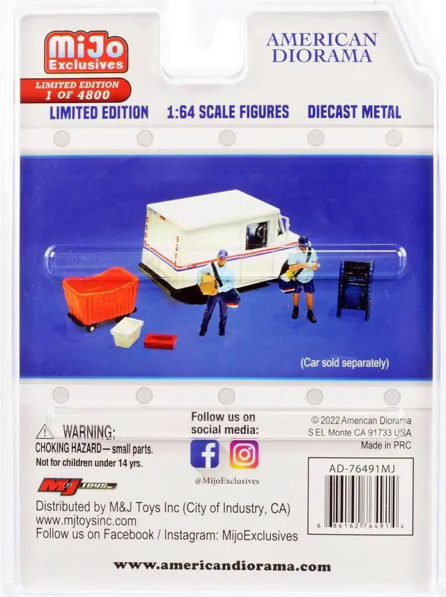 Alt view image 5 of 6 - "Mail Service" 6 piece Diecast Set (2 Male Mail Carrier Figurines and 4 Accessories) Limited Edition to 4800 pieces Worldwide for 1/64 Scale Models by American Diorama
