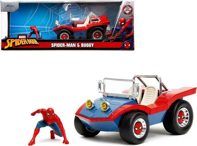 Alt view image 2 of 12 - Dune Buggy Red and Blue with Graphics and Spider-Man Diecast Figure "Marvel Spider-Man" 1/24 Diecast Model Car by Jada