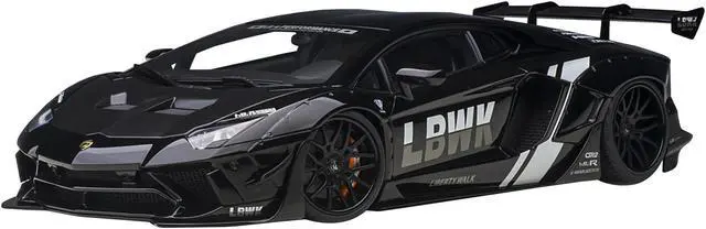 Alt view image 7 of 15 - Lamborghini Aventador Liberty Walk LB-Works Livery Black with Carbon Hood Limited Edition 1/18 Model Car by Autoart