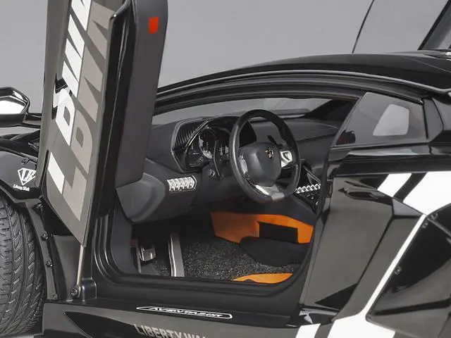 Alt view image 9 of 15 - Lamborghini Aventador Liberty Walk LB-Works Livery Black with Carbon Hood Limited Edition 1/18 Model Car by Autoart