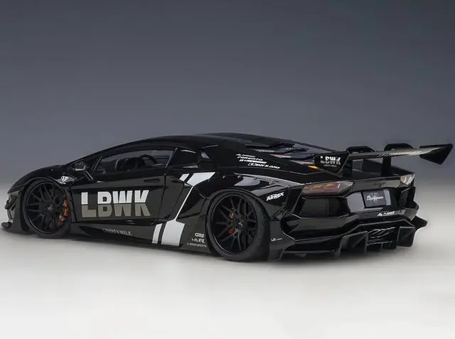 Alt view image 11 of 15 - Lamborghini Aventador Liberty Walk LB-Works Livery Black with Carbon Hood Limited Edition 1/18 Model Car by Autoart