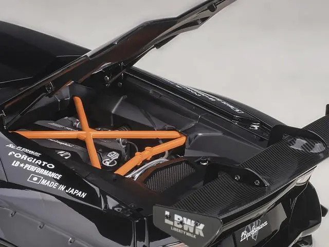 Alt view image 10 of 15 - Lamborghini Aventador Liberty Walk LB-Works Livery Black with Carbon Hood Limited Edition 1/18 Model Car by Autoart