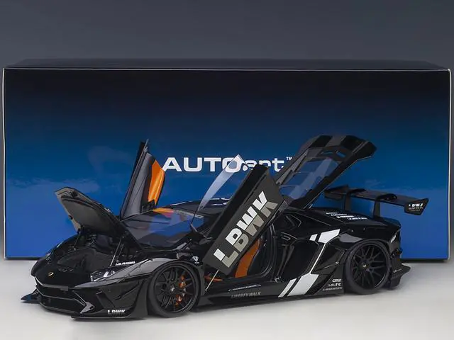 Alt view image 12 of 15 - Lamborghini Aventador Liberty Walk LB-Works Livery Black with Carbon Hood Limited Edition 1/18 Model Car by Autoart