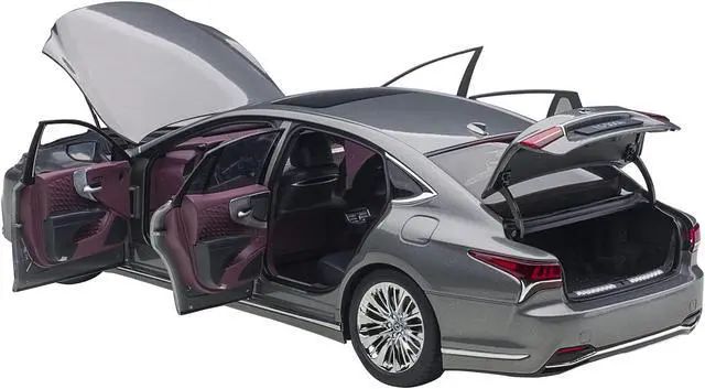 Alt view image 9 of 17 - Lexus LS500h Manganese Luster Gray Metallic with Crimson and Black Interior 1/18 Model Car by Autoart
