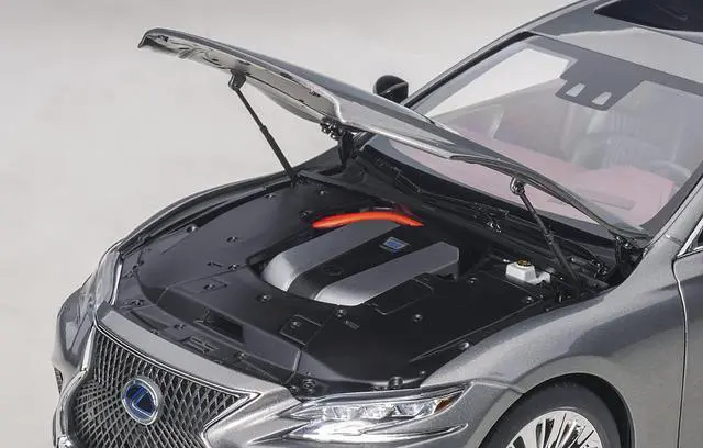 Alt view image 10 of 17 - Lexus LS500h Manganese Luster Gray Metallic with Crimson and Black Interior 1/18 Model Car by Autoart