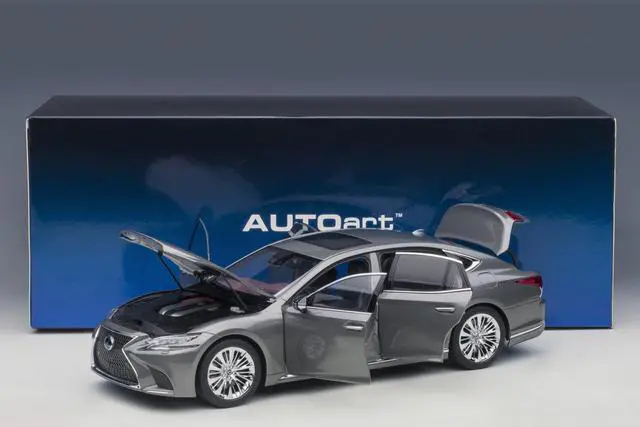 Alt view image 13 of 17 - Lexus LS500h Manganese Luster Gray Metallic with Crimson and Black Interior 1/18 Model Car by Autoart
