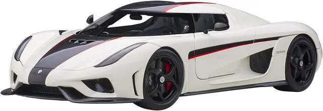 Alt view image 5 of 12 - Koenigsegg Regera White with Black Carbon and Red Stripes 1/18  Model Car by Autoart