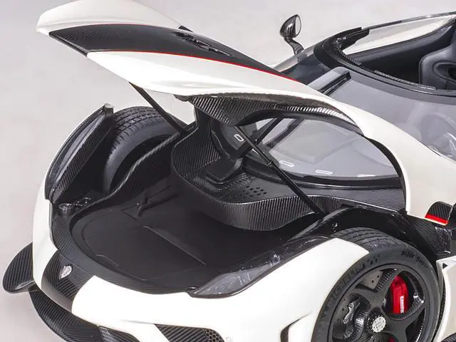 Alt view image 7 of 12 - Koenigsegg Regera White with Black Carbon and Red Stripes 1/18  Model Car by Autoart