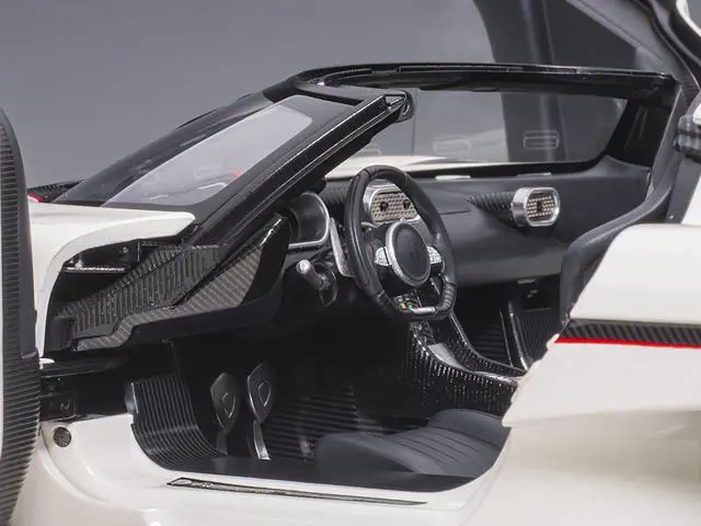 Alt view image 8 of 12 - Koenigsegg Regera White with Black Carbon and Red Stripes 1/18  Model Car by Autoart