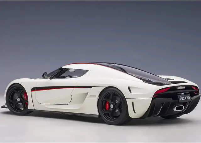 Alt view image 10 of 12 - Koenigsegg Regera White with Black Carbon and Red Stripes 1/18  Model Car by Autoart