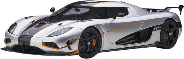 Alt view image 6 of 11 - Koenigsegg Agera RS Moon Silver with Carbon and Orange Accents 1/18  Model Car by Autoart