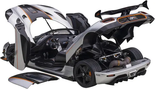 Alt view image 7 of 11 - Koenigsegg Agera RS Moon Silver with Carbon and Orange Accents 1/18  Model Car by Autoart