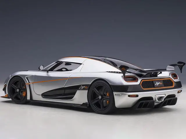 Alt view image 10 of 11 - Koenigsegg Agera RS Moon Silver with Carbon and Orange Accents 1/18  Model Car by Autoart
