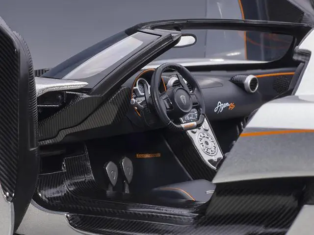 Alt view image 9 of 11 - Koenigsegg Agera RS Moon Silver with Carbon and Orange Accents 1/18  Model Car by Autoart