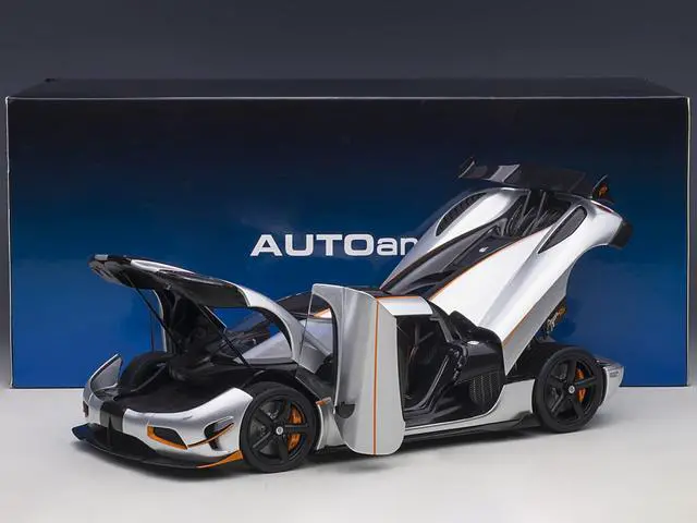 Alt view image 11 of 11 - Koenigsegg Agera RS Moon Silver with Carbon and Orange Accents 1/18  Model Car by Autoart
