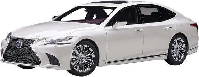 Alt view image 6 of 15 - Lexus LS500h Sonic White Metallic with Crimson and Black Interior 1/18 Model Car by Autoart