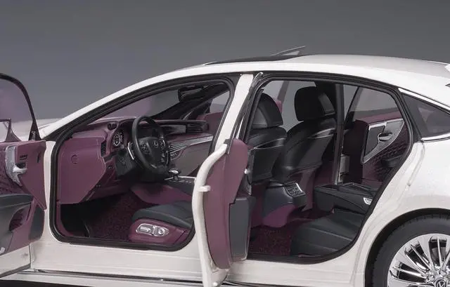 Alt view image 9 of 15 - Lexus LS500h Sonic White Metallic with Crimson and Black Interior 1/18 Model Car by Autoart