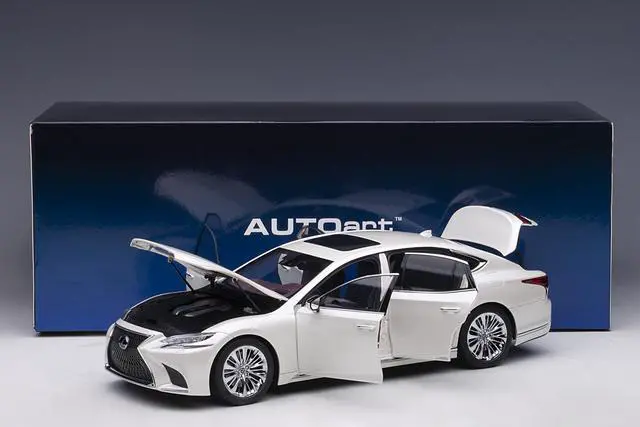 Alt view image 11 of 15 - Lexus LS500h Sonic White Metallic with Crimson and Black Interior 1/18 Model Car by Autoart